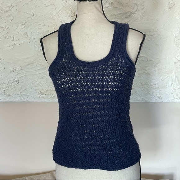 Aerie Tank Top Navy Blue Crochet Knit Cotton Blend Women's Sz XS NWT - Picture 2 of 7